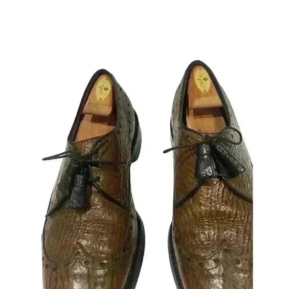 VTG Allen Edmonds Nassau Brown Sharkskin Mens Wingtip Brogue Oxford Sz 10.5/44.5 - Picture 15 of 16